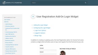 User Registration Add-On Login Widget - Gravity Forms Documentation
