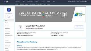Great Barr Academy - Tes Jobs