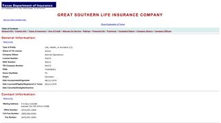 great southern life insurance company - Display company profile content