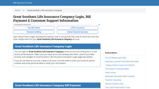 Great Southern Life Insurance Company Login, Bill Payment ...