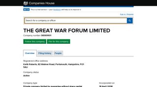 THE GREAT WAR FORUM LIMITED - Overview (free company ...