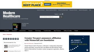 Greater Newport announces affiliation with MemorialCare foundation ...