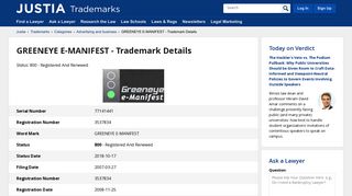 GREENEYE E-MANIFEST Trademark of Greeneye, LLC - Registration ...