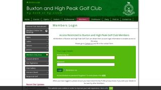 Members Login | Buxton and High Peak Golf Club