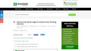 How to Use Quick Login to Access Your Hosting Services - GreenGeeks
