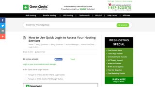 How to Use Quick Login to Access Your Hosting Services - GreenGeeks