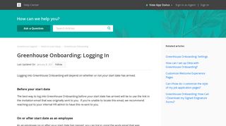 Greenhouse Onboarding: Logging In – Greenhouse Support