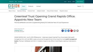 Greenleaf Trust Opening Grand Rapids Office; Appoints New Team