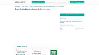 Greer State Bank - Greer, SC (3 Branch Locations) - Branchspot