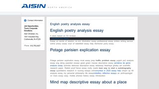 English poetry analysis essay - Aisin Drivetrain, Inc.