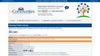Grimsby Public Library - Niagara Community Information Database