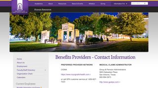 Benefits Providers - Contact Information - Human Resources