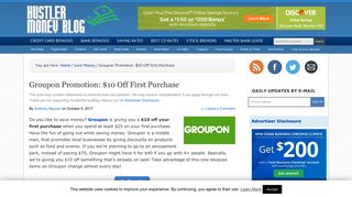 Groupon Promotion: $10 Off First Purchase - Hustler Money Blog