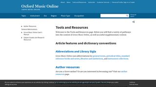 Tools and Resources - Oxford Music Online