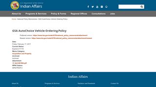 GSA AutoChoice Vehicle Ordering Policy | Indian Affairs