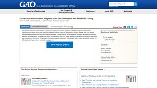 U.S. GAO - GSA On-line Procurement Programs Lack Documentation ...