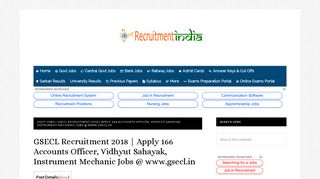 GSECL Recruitment 2018 |166 Vidhyut Sahayak, Accounts Officer