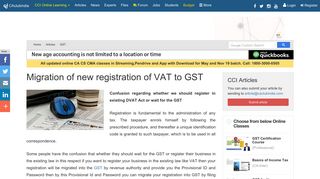 Migration of new registration of VAT to GST - CAclubindia