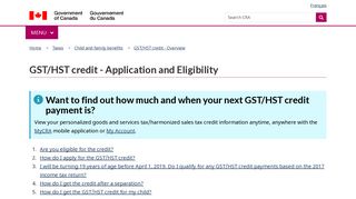 GST/HST credit - Application and Eligibility - Canada.ca