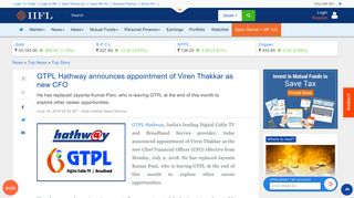GTPL Hathway announces appointment of Viren Thakkar as new CFO