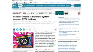 Reliance in talks to buy multi-system-operator GTPL Hathway - The ...