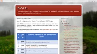 GIC-Info: User ID and password for Student/Internal Guide/HOD ...