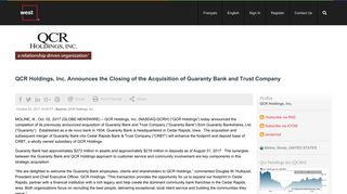 QCR Holdings, Inc. Announces the Closing of the Acquisition of ...