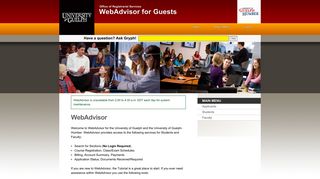 Main Menu | WebAdvisor | University of Guelph