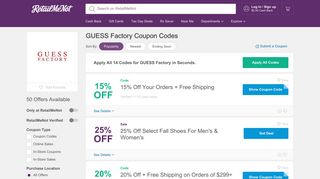 20% Off GUESS Factory Coupon, Promo Codes - RetailMeNot
