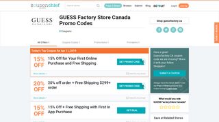 Save 20% w/ Feb. 2019 GUESS Factory Store Canada Coupons