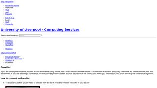 University of Liverpool - Computing Services - GuestNet