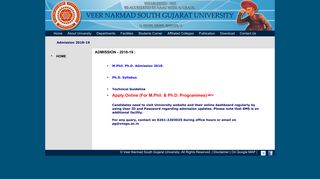 Admission 2018-19 - Veer Narmad South Gujarat University