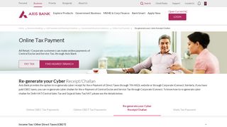 Online Payments of Re-generation of Cyber Receipt/Challan - Axis Bank
