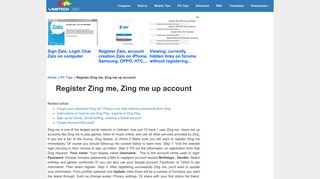 Register Zing me, Zing me up account - WEBTECH 360