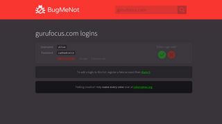 gurufocus.com passwords - BugMeNot