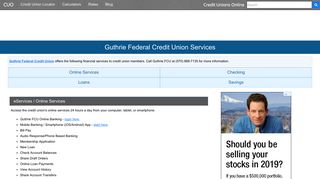 Guthrie Federal Credit Union Services: Savings, Checking, Loans