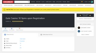 Guts Casino: 10 Spins upon Registration Free Spins - 2019 Codes ...