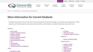 More Information for Current Students | Greenville Technical College