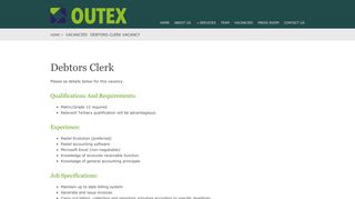 Outex - Debtors Clerk Vacancy