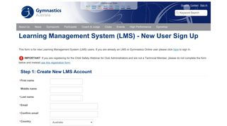 LMS - New User Sign Up - Gymnastics Australia
