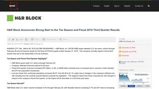 H&R Block Announces Strong Start to the Tax Season and Fiscal 2018 ...