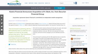 Kestra Financial Announces Acquisition of H. Beck, Inc. from Securian ...