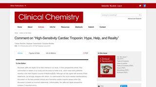 Comment on “High-Sensitivity Cardiac Troponin: Hype, Help, and ...