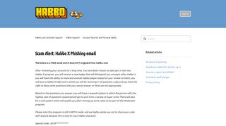 Scam Alert: Habbo X Phishing email – Habbo.com Customer Support