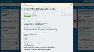 LOGIN + TASK INCENTIVE (Daily Mini Game?) on Habitica - Trello