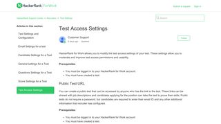 Test Access Settings – HackerRank Support Center