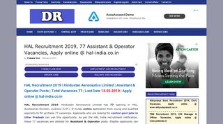 HAL Recruitment 2019, Officer & Other Vacancies, Apply online @ hal ...
