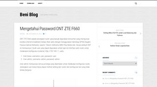 Mengetahui Password ONT ZTE F660 – Beni Blog