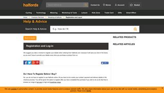 Halfords Advice Centre | Registration and Log-in