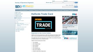 Halfords Trade Card — SOE Society of Operations Engineers